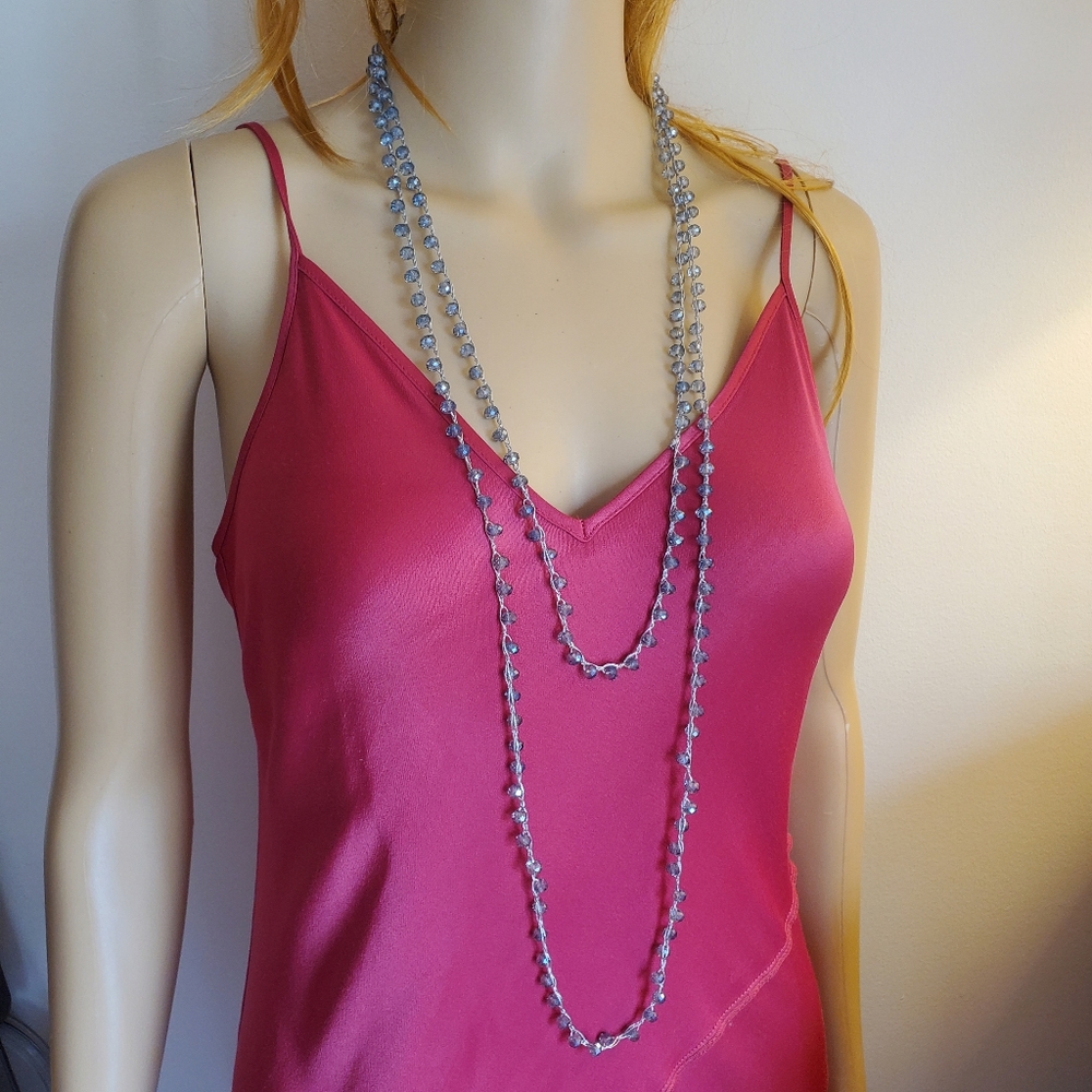 Long Grey Blue Sparkly Crystal Bead Necklace - Picture 4 of 12